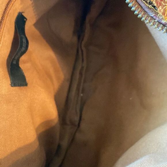 90s Y2K Vintage Brown Bohemian Embroidered Crescent Floral Handbag - Picture 7 of 8